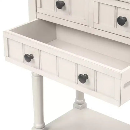 Tavolino Consolle Stretto Classico con 3 Cassetti Contenitori e Ripiano Inferiore, Legno di Pino, 23.7"L