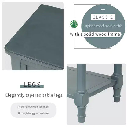 Tavolino Consolle Stretto Classico con 3 Cassetti Contenitori e Ripiano Inferiore, Legno di Pino, 23.7"L