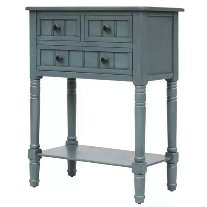Tavolino Consolle Stretto Classico con 3 Cassetti Contenitori e Ripiano Inferiore, Legno di Pino, 23.7"L