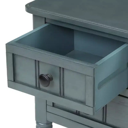 Tavolino Consolle Stretto Classico con 3 Cassetti Contenitori e Ripiano Inferiore, Legno di Pino, 23.7"L