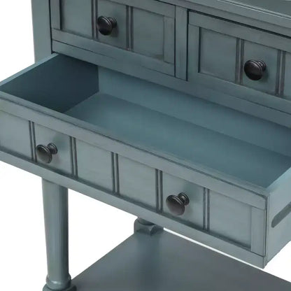 Tavolino Consolle Stretto Classico con 3 Cassetti Contenitori e Ripiano Inferiore, Legno di Pino, 23.7"L