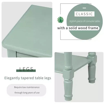 Tavolino Consolle Stretto Classico con 3 Cassetti Contenitori e Ripiano Inferiore, Legno di Pino, 23.7"L