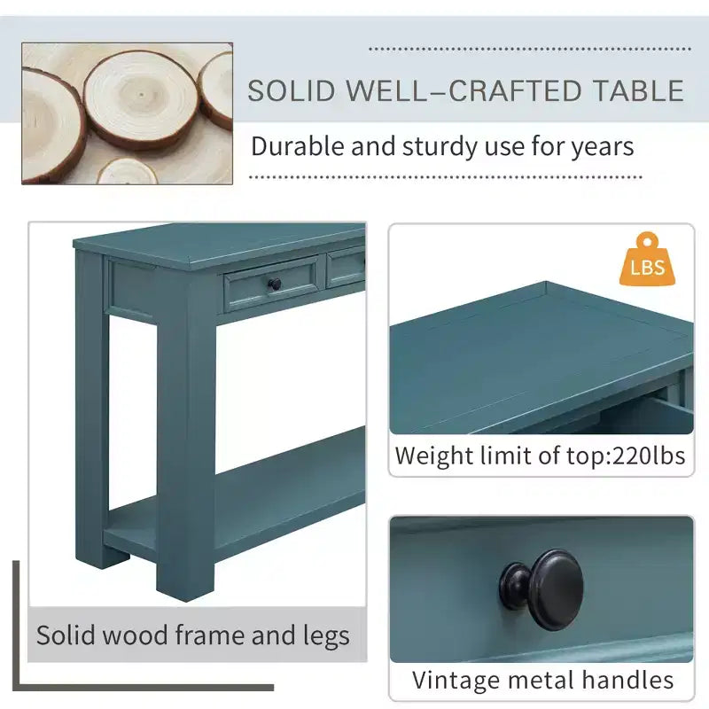 Rectangle Wood Console Table with 4 Storage Drawers and Bottom Shelf, 63"W