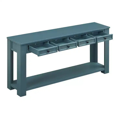 Rectangle Wood Console Table with 4 Storage Drawers and Bottom Shelf, 63"W