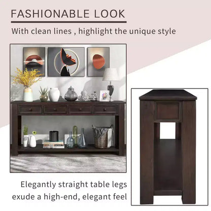 Rectangle Wood Console Table with 4 Storage Drawers and Bottom Shelf, 63"W