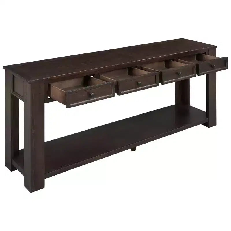 Rectangle Wood Console Table with 4 Storage Drawers and Bottom Shelf, 63"W
