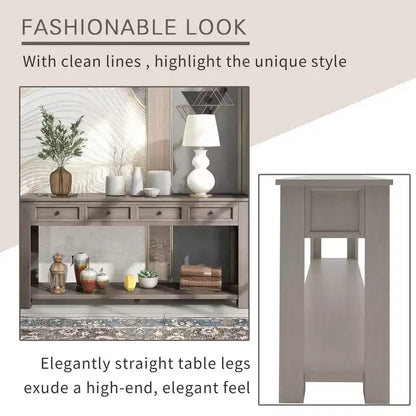 Rectangle Wood Console Table with 4 Storage Drawers and Bottom Shelf, 63"W