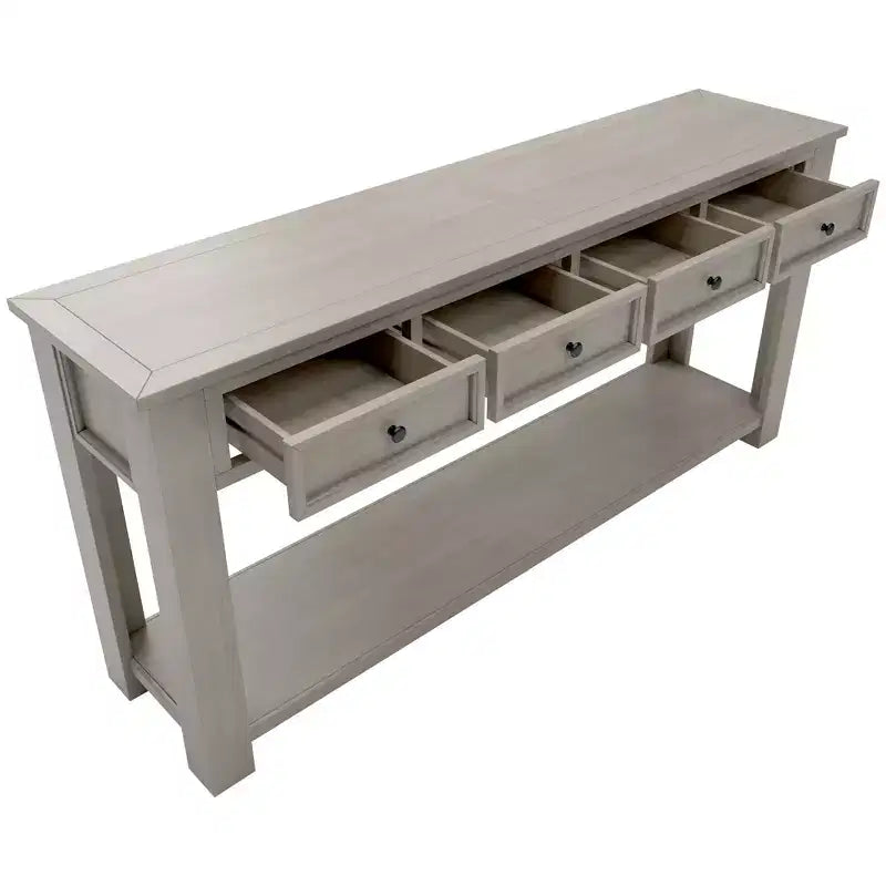 Rectangle Wood Console Table with 4 Storage Drawers and Bottom Shelf, 63"W