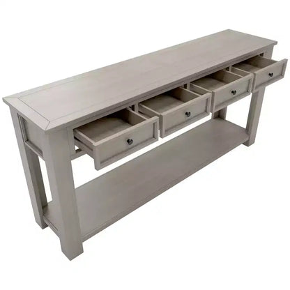 Rectangle Wood Console Table with 4 Storage Drawers and Bottom Shelf, 63"W