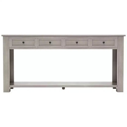 Rectangle Wood Console Table with 4 Storage Drawers and Bottom Shelf, 63"W
