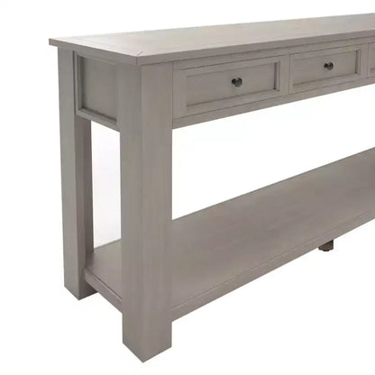 Rectangle Wood Console Table with 4 Storage Drawers and Bottom Shelf, 63"W