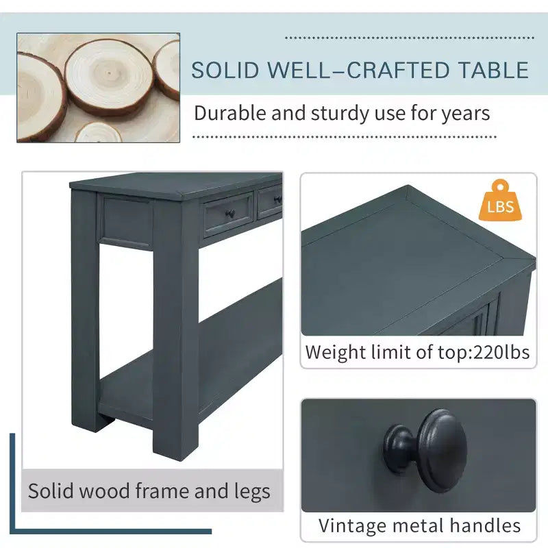 Rectangle Wood Console Table with 4 Storage Drawers and Bottom Shelf, 63"W