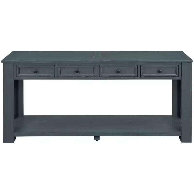 Rectangle Wood Console Table with 4 Storage Drawers and Bottom Shelf, 63"W
