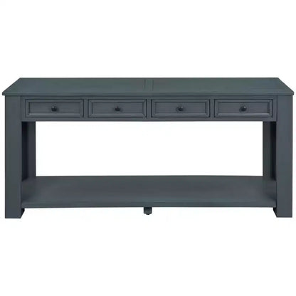 Rectangle Wood Console Table with 4 Storage Drawers and Bottom Shelf, 63"W
