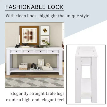 Rectangle Wood Console Table with 4 Storage Drawers and Bottom Shelf, 63"W