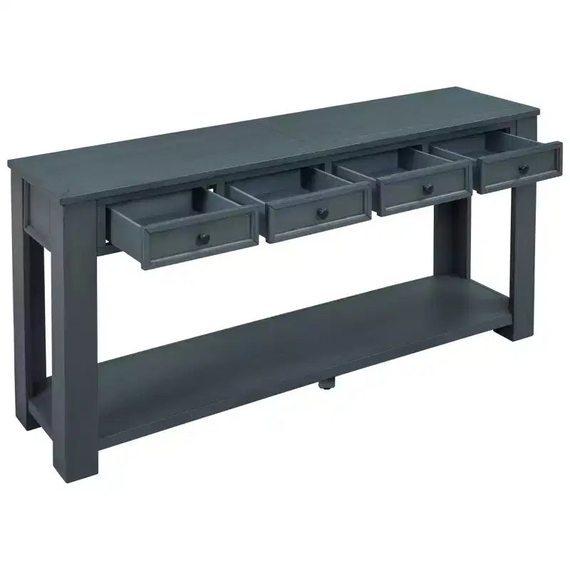 Rectangle Wood Console Table with 4 Storage Drawers and Bottom Shelf, 63"W