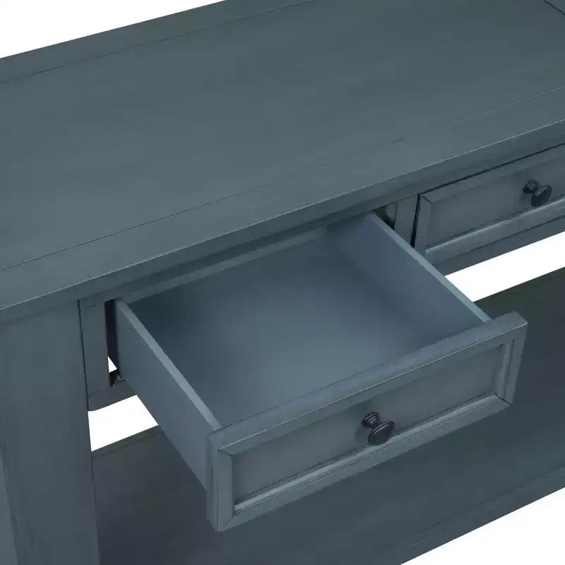Rectangle Wood Console Table with 4 Storage Drawers and Bottom Shelf, 63"W