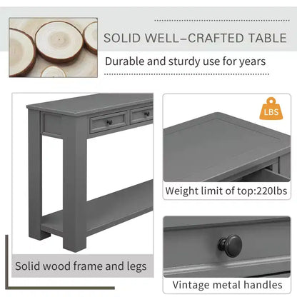 Rectangle Wood Console Table with 4 Storage Drawers and Bottom Shelf, 63"W