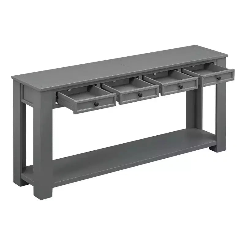 Rectangle Wood Console Table with 4 Storage Drawers and Bottom Shelf, 63"W