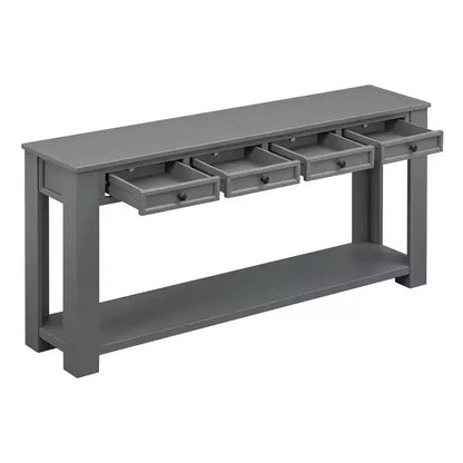 Rectangle Wood Console Table with 4 Storage Drawers and Bottom Shelf, 63"W