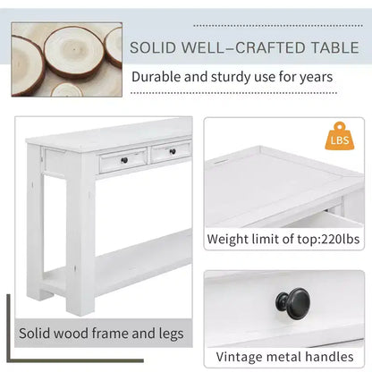 Rectangle Wood Console Table with 4 Storage Drawers and Bottom Shelf, 63"W