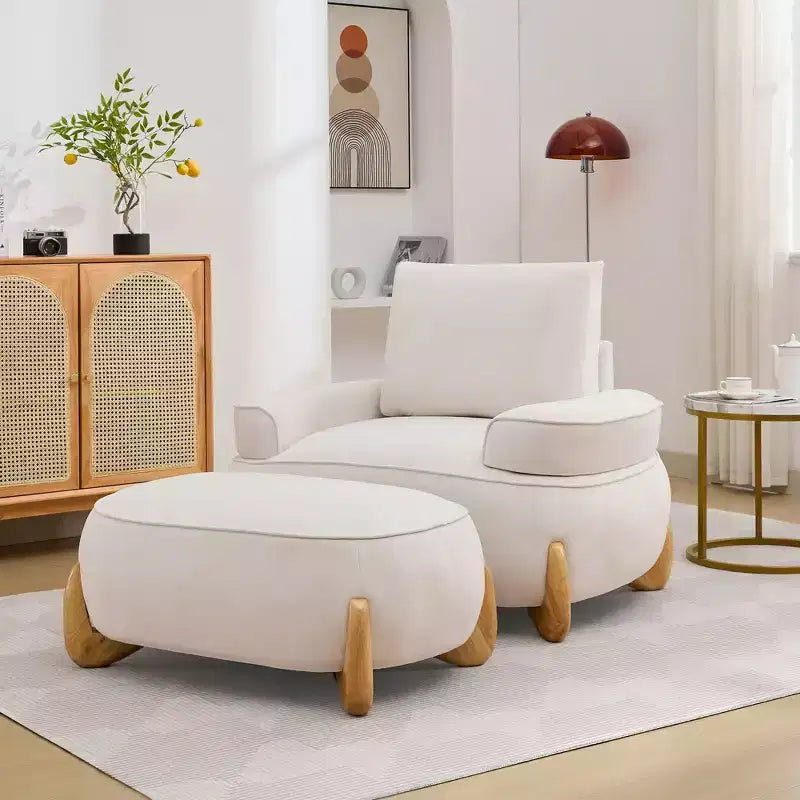 Pouf oversize in velluto da 98 cm con gambe in legno massello, Poggiapiedi grande per camera da letto e soggiorno