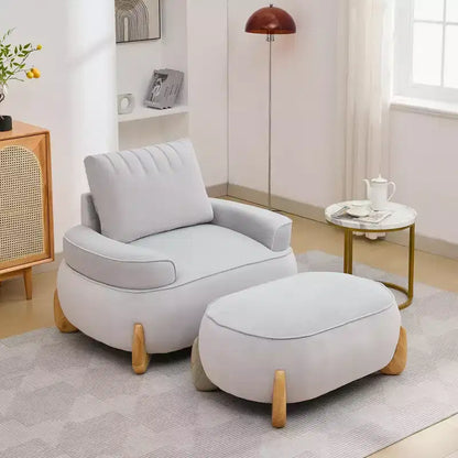 Pouf oversize in velluto da 98 cm con gambe in legno massello, Poggiapiedi grande per camera da letto e soggiorno