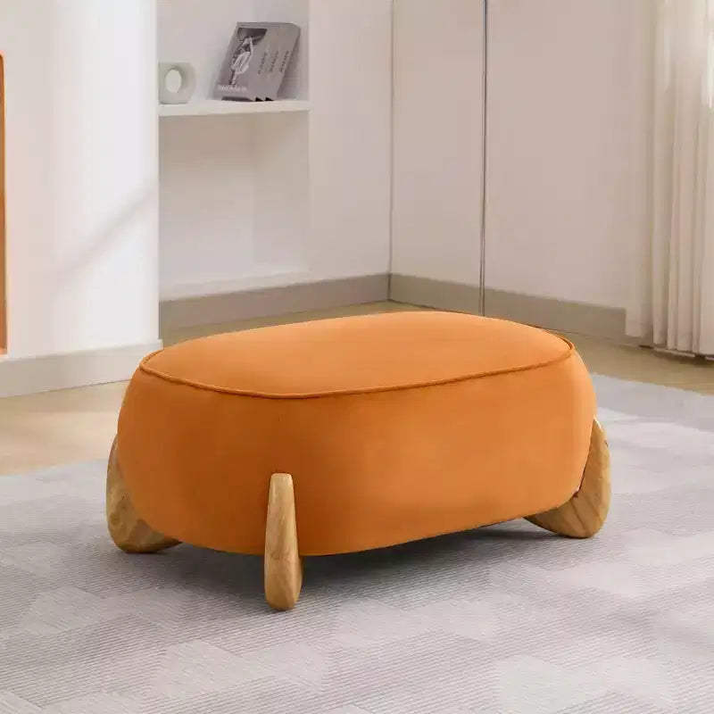 Pouf oversize in velluto da 98 cm con gambe in legno massello, Poggiapiedi grande per camera da letto e soggiorno