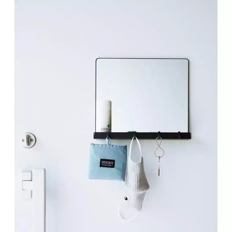 Specchio Magnetico con Ripiano Portaoggetti e Ganci Rimovibili per Porte Metalliche, Cornice in Acciaio