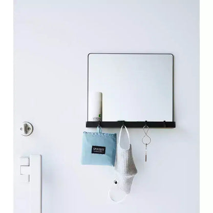 Specchio Magnetico con Ripiano Portaoggetti e Ganci Rimovibili per Porte Metalliche, Cornice in Acciaio