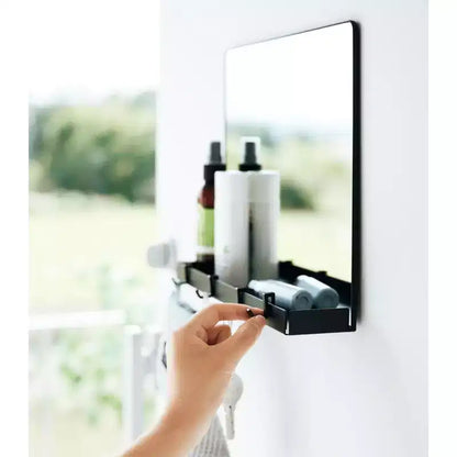 Specchio Magnetico con Ripiano Portaoggetti e Ganci Rimovibili per Porte Metalliche, Cornice in Acciaio