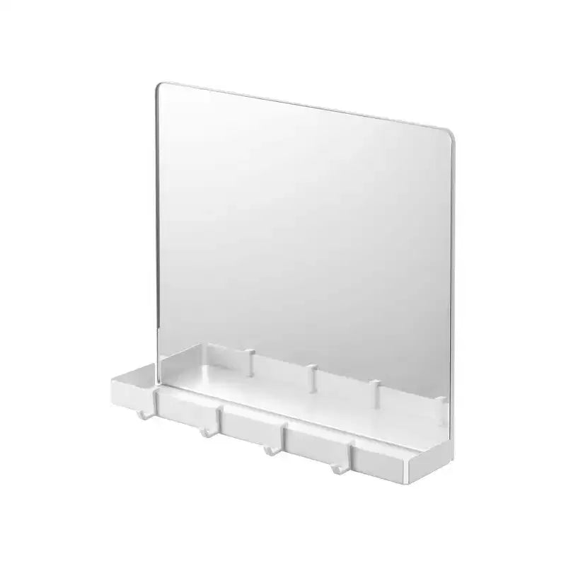 Specchio Magnetico con Ripiano Portaoggetti e Ganci Rimovibili per Porte Metalliche, Cornice in Acciaio