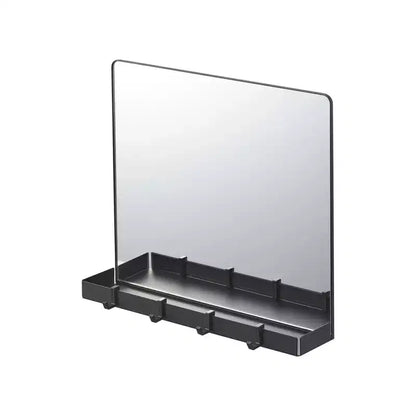 Specchio Magnetico con Ripiano Portaoggetti e Ganci Rimovibili per Porte Metalliche, Cornice in Acciaio