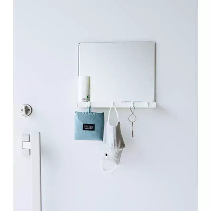 Specchio Magnetico con Ripiano Portaoggetti e Ganci Rimovibili per Porte Metalliche, Cornice in Acciaio
