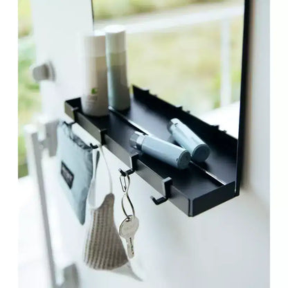 Specchio Magnetico con Ripiano Portaoggetti e Ganci Rimovibili per Porte Metalliche, Cornice in Acciaio