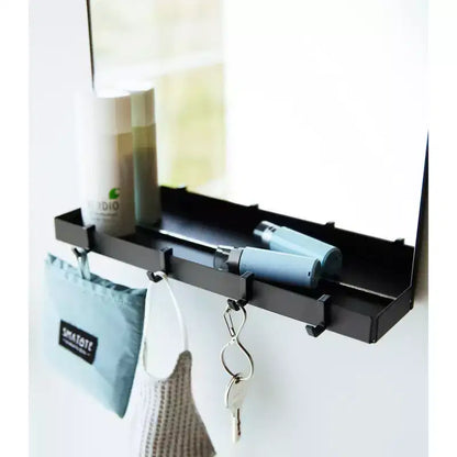 Specchio Magnetico con Ripiano Portaoggetti e Ganci Rimovibili per Porte Metalliche, Cornice in Acciaio