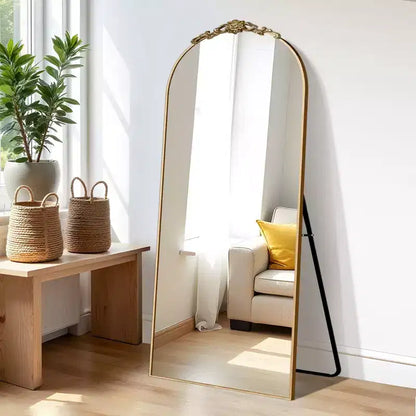 PexFix 38 in. W. x 71 in. H Full Length Arched Free Standing Body Mirror Metal Framed Wall Mirror Large Floor Mirror in Gold