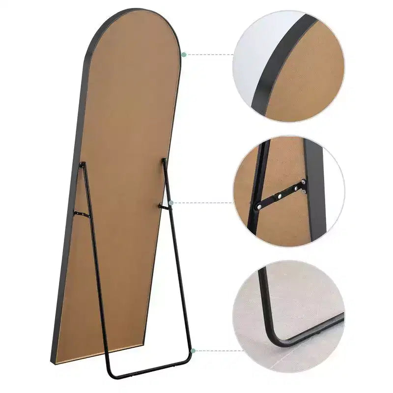 Specchio da terra a figura intera ad arco con cornice in metallo, 96,52 cm L x 180,34 cm H, dorato