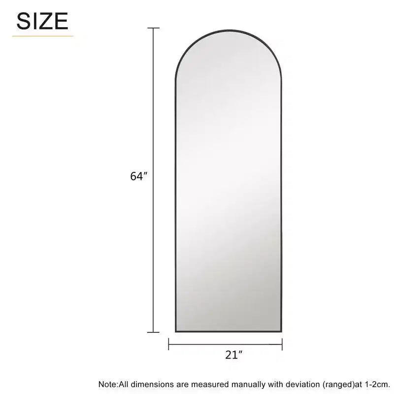 Specchio da terra a figura intera ad arco con cornice in metallo, 96,52 cm L x 180,34 cm H, dorato