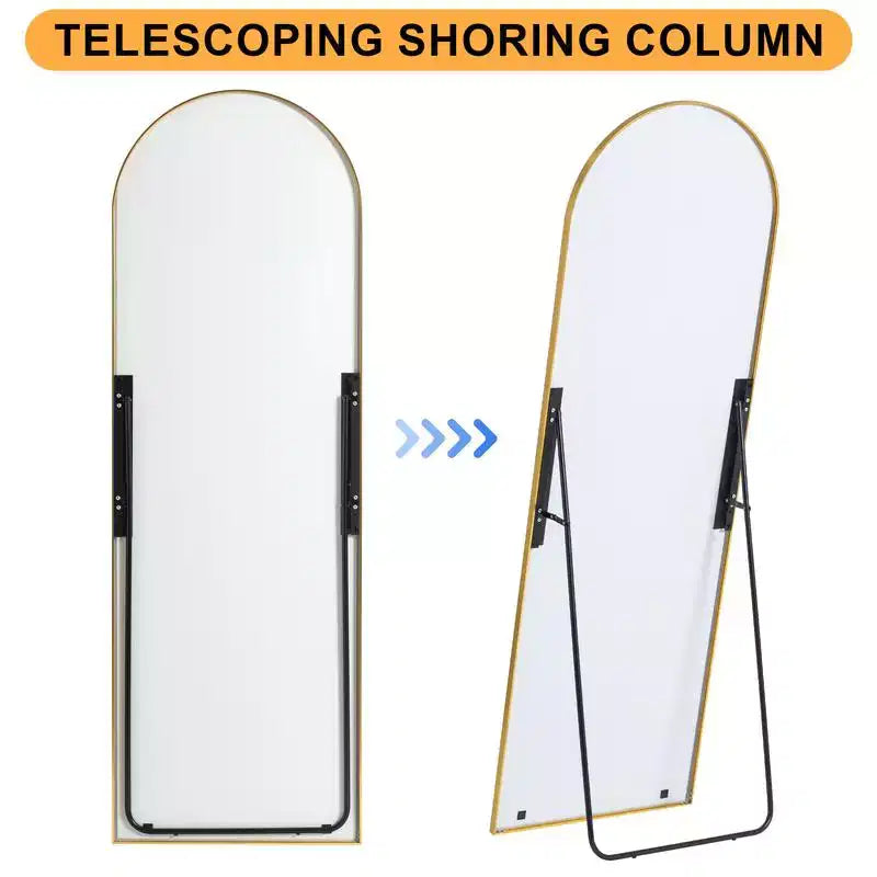 Specchio da terra a figura intera ad arco con cornice in metallo, 96,52 cm L x 180,34 cm H, dorato