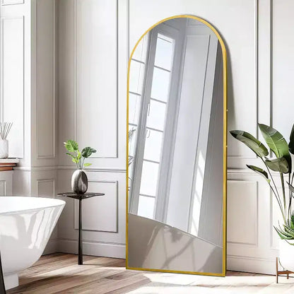 Specchio da terra a figura intera ad arco con cornice in metallo, 96,52 cm L x 180,34 cm H, dorato