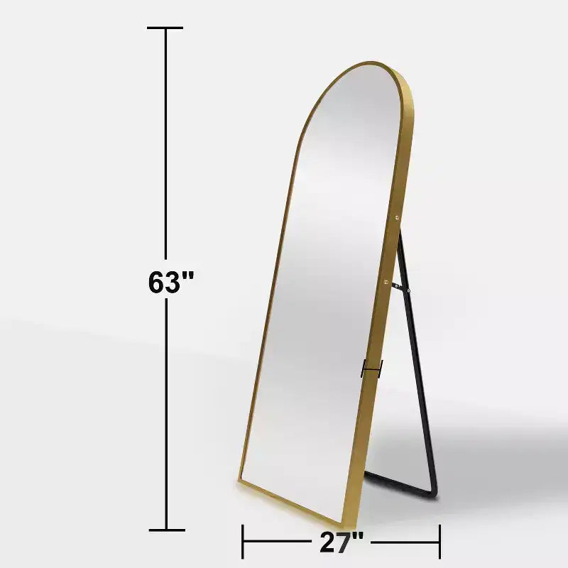 Specchio da terra a figura intera ad arco con cornice in metallo, 96,52 cm L x 180,34 cm H, dorato