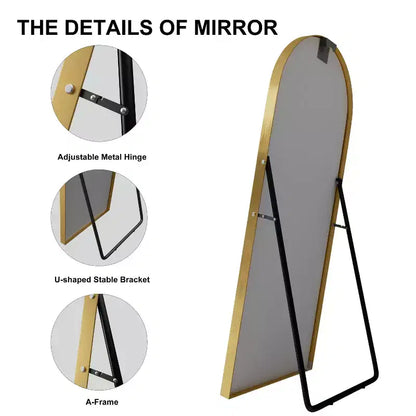 Specchio da terra a figura intera ad arco con cornice in metallo, 96,52 cm L x 180,34 cm H, dorato