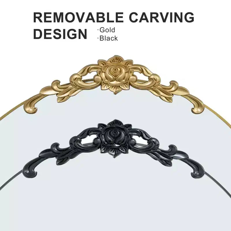 Specchio da terra a figura intera ad arco con cornice in metallo, 96,52 cm L x 180,34 cm H, dorato