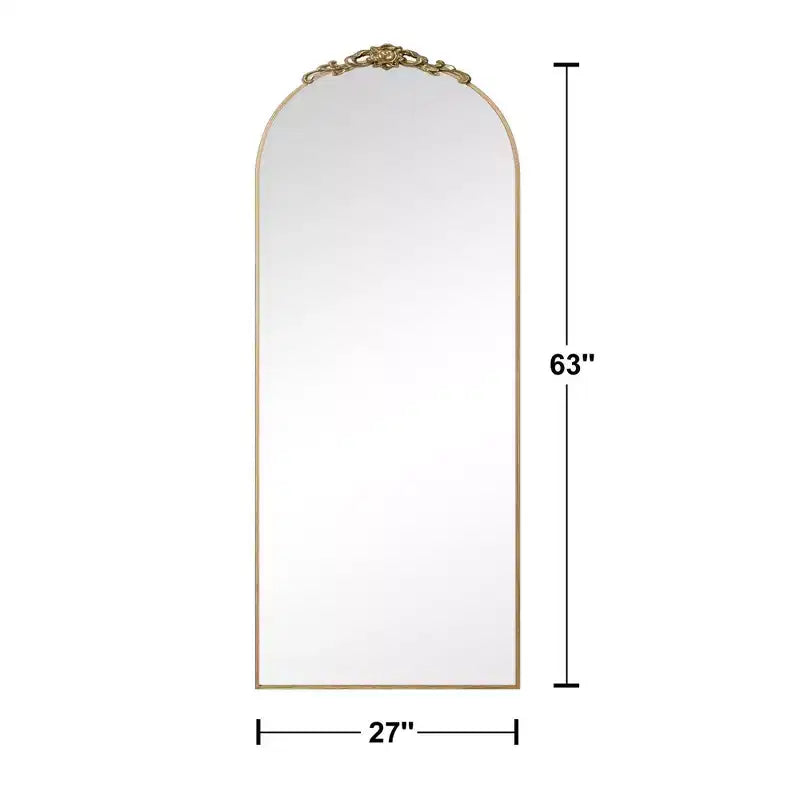 Specchio da terra a figura intera ad arco con cornice in metallo, 96,52 cm L x 180,34 cm H, dorato
