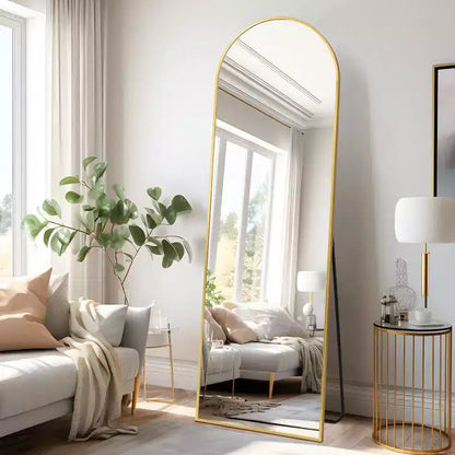 Specchio da terra a figura intera ad arco con cornice in metallo, 96,52 cm L x 180,34 cm H, dorato