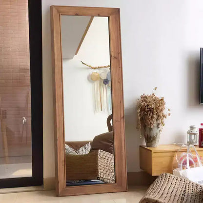 21"W x 64"H Modern Solid Wood Rectangle Framed Full Length Decorative Mirror, Brown