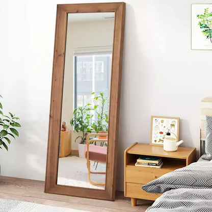 21"W x 64"H Modern Solid Wood Rectangle Framed Full Length Decorative Mirror, Brown