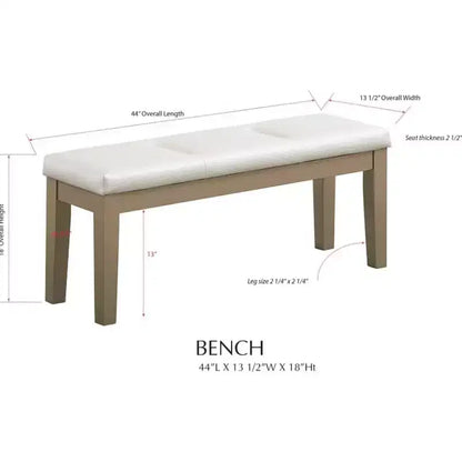 Panca da pranzo imbottita con gambe in legno massello dorato, vinile bianco, 112 cm L