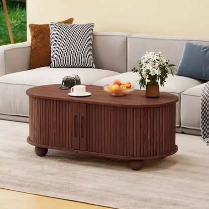 GDFStudio Laura Rustic Wooden Storage Coffee Table with Strip Sliding Door
